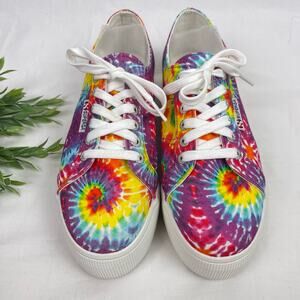 Superga Canvas Platform Sneakers Rainbow Tie Dye Womens 8.5 - 9 Like New
